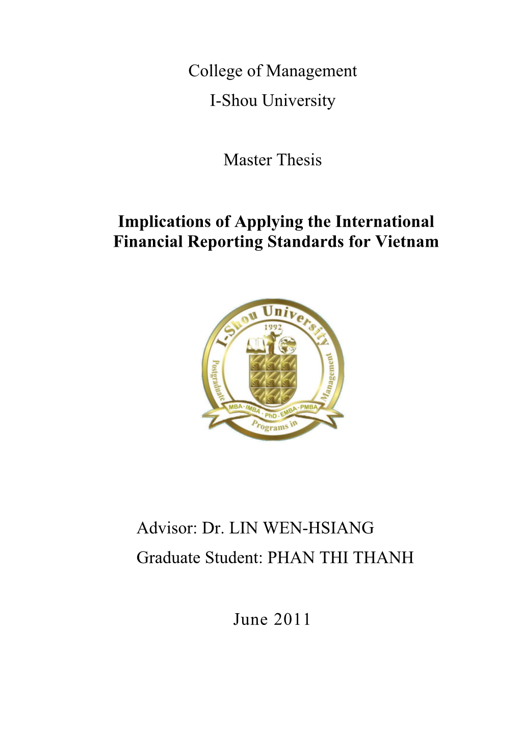 College of Management I-Shou University Master Thesis