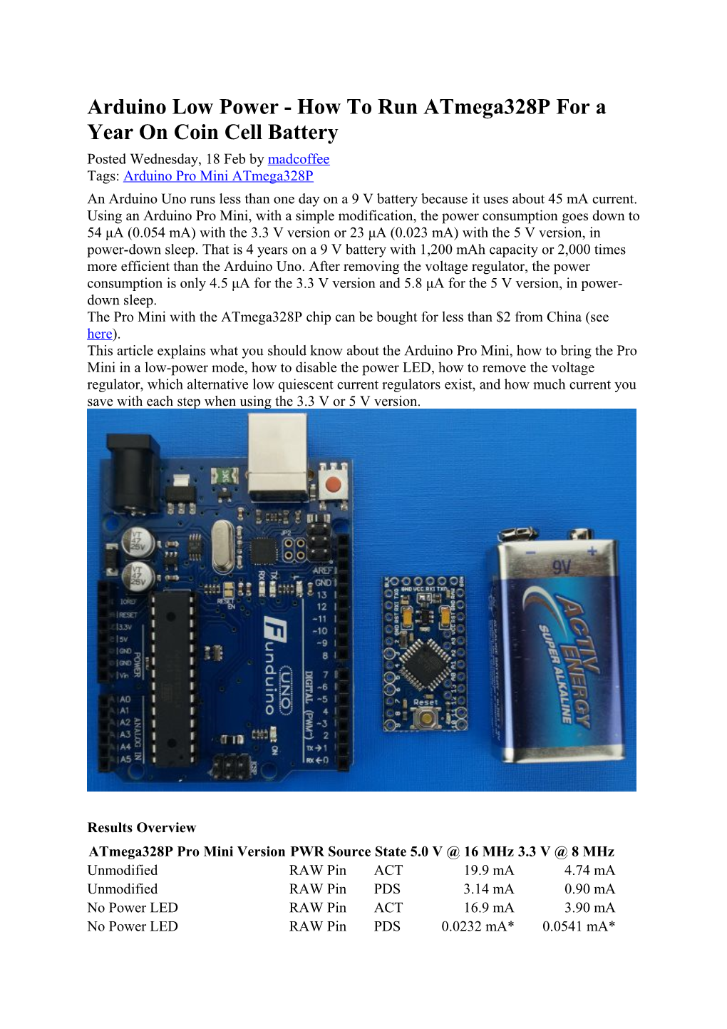 Arduino Low Power - How to Run Atmega328p for a Year on Coin Cell Battery