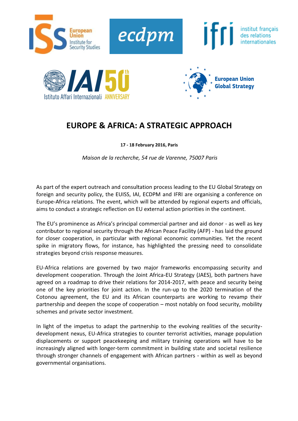Europe & Africa: a Strategic Approach