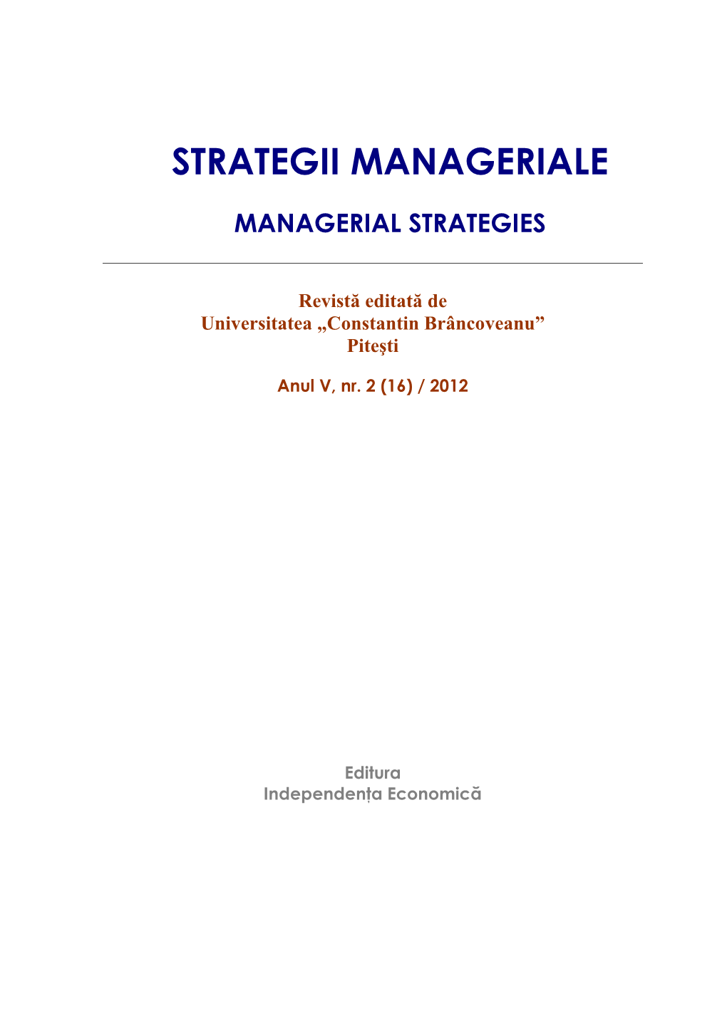 Revistă Editată De Universitatea „Constantin Brâncoveanu” Piteşti