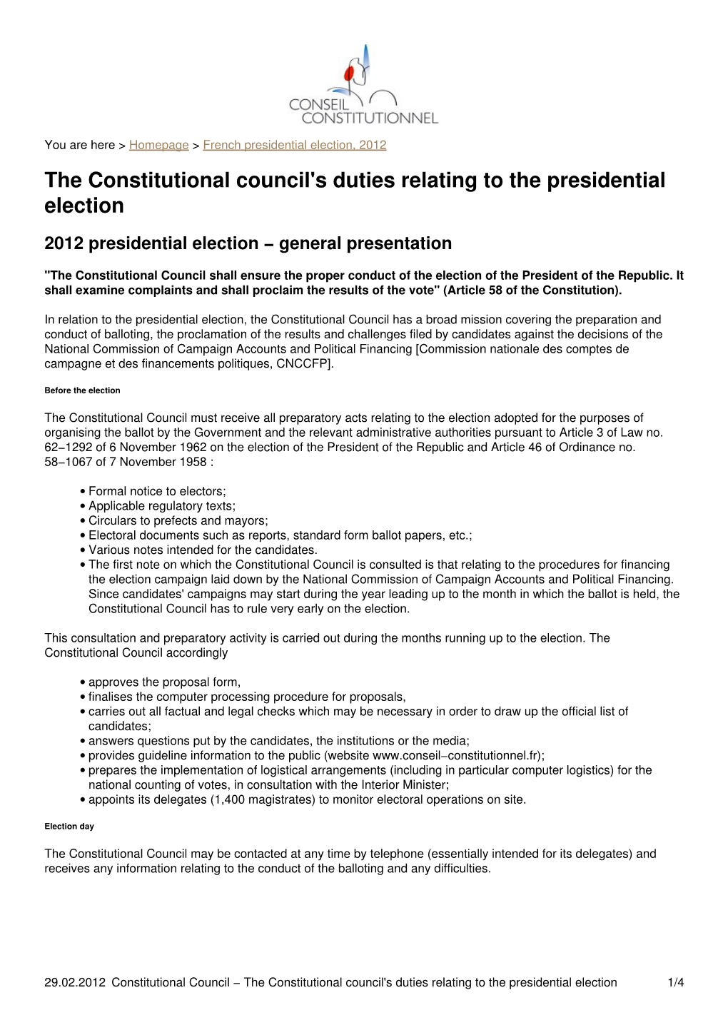 The Constitutional Council's Duties Relating to the Presidential Election