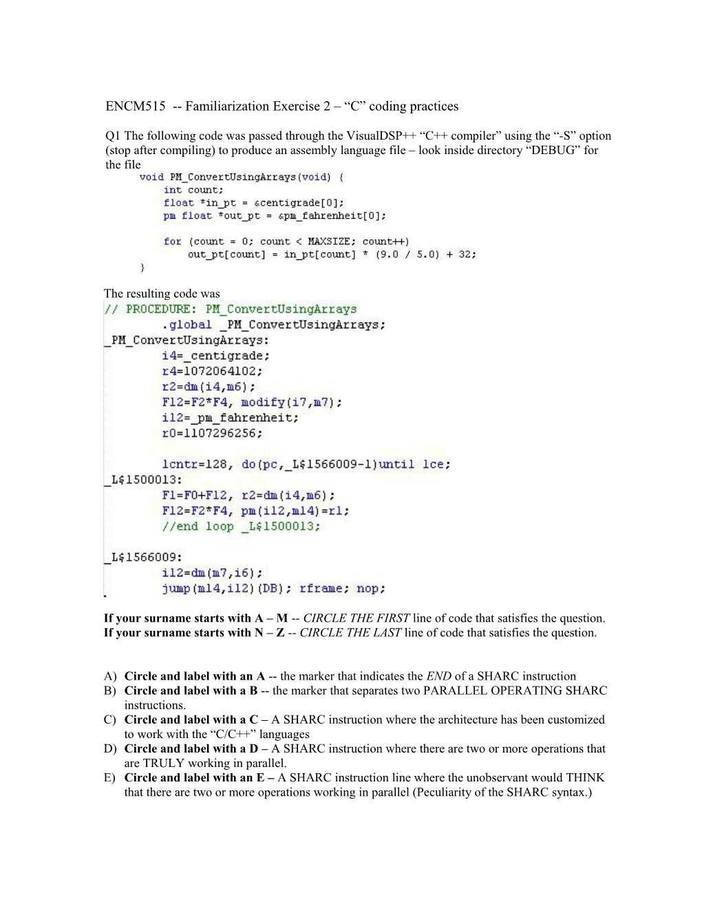 ENCM515 Familiarization Exercise 2 C Coding Practices