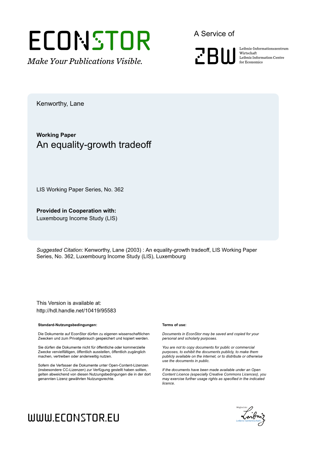 An Equality-Growth Tradeoff