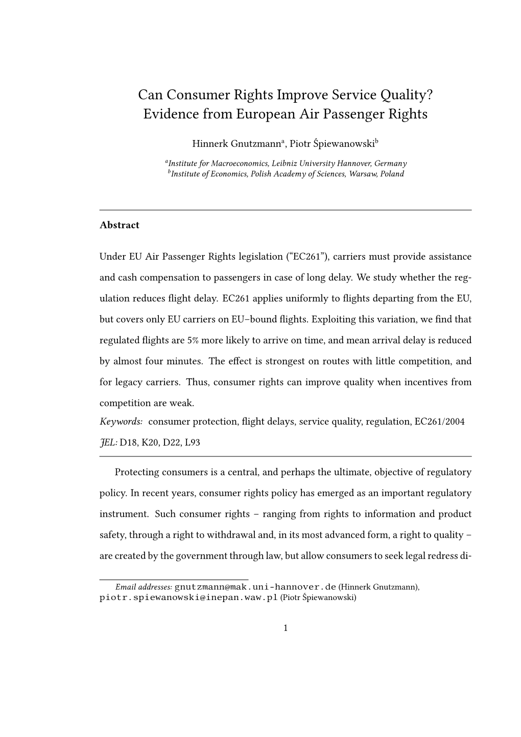 Evidence from European Air Passenger Rights