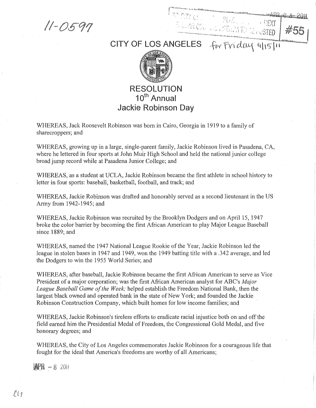 RESOLUTION 1 10 H Annual Jackie Robinson Day