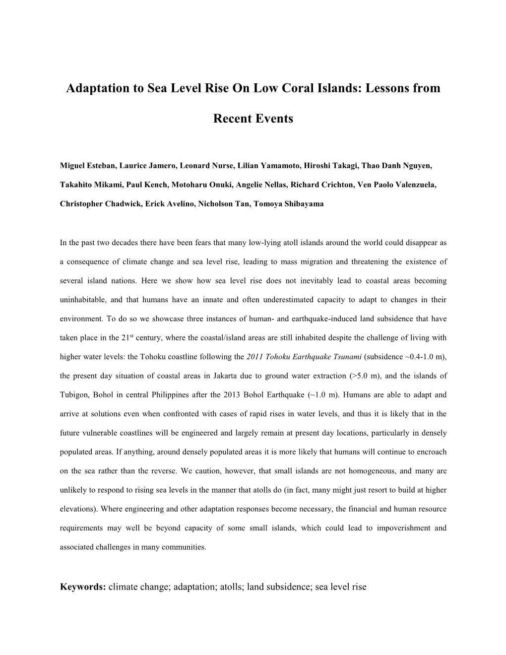 Adaptation to Sea Level Rise on Low Coral Islands: Lessons From