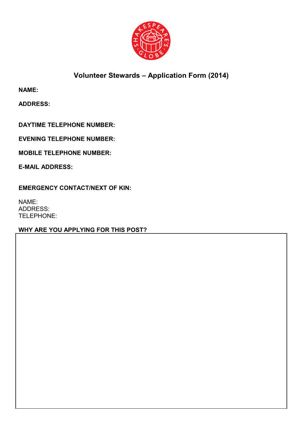 Volunteer Stewards Application Form (2014) NAME