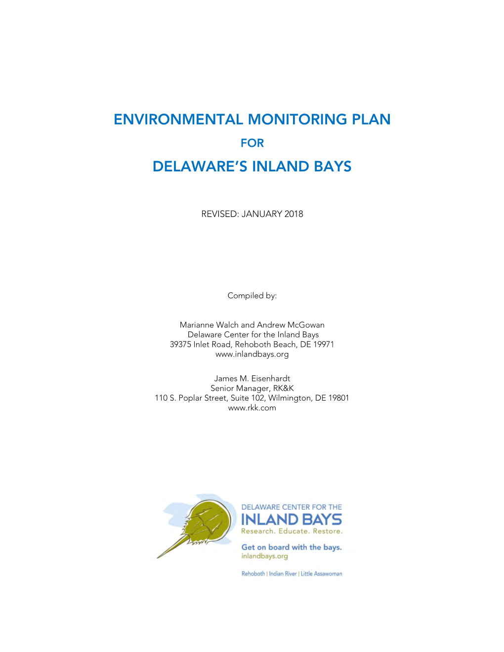 Environmental Monitoring Plan Delaware's Inland Bays