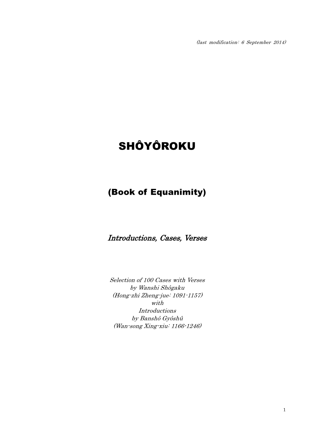 Shôyôroku (Book of Equanimity)