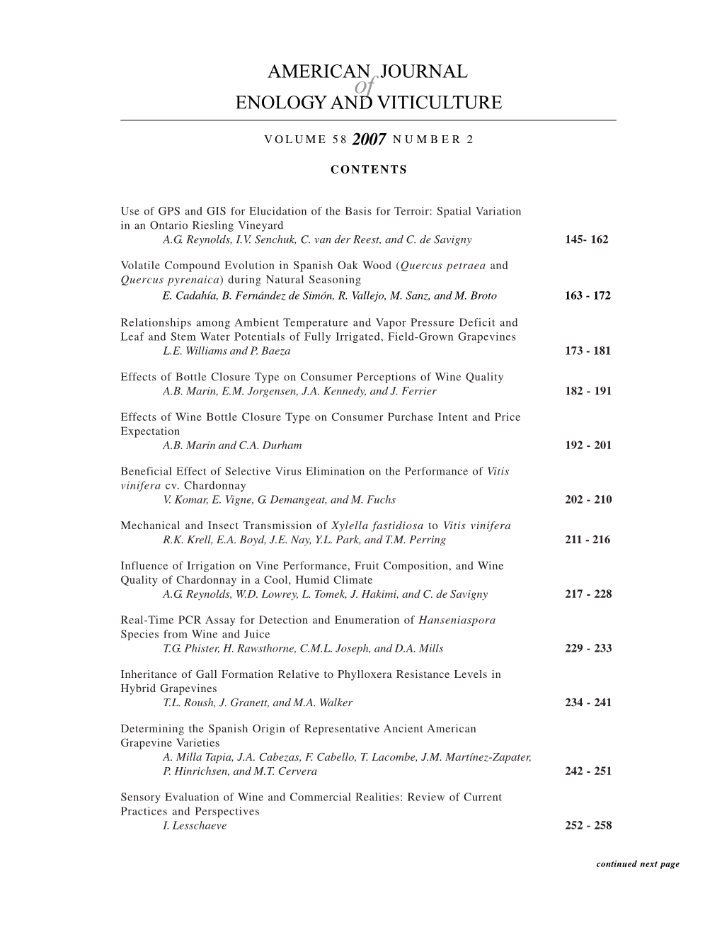 VOLUME 58 2007 NUMBER 2 CONTENTS Use of GPS and GIS for Elucidation of the Basis for Terroir: Spatial Variation in an Onta