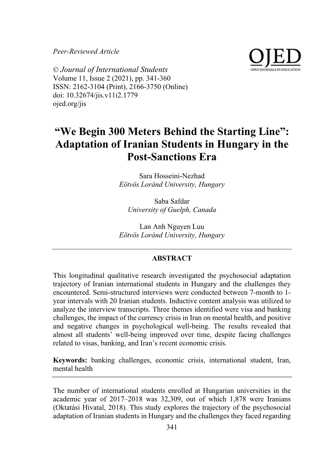 Adaptation of Iranian Students in Hungary in the Post-Sanctions Era