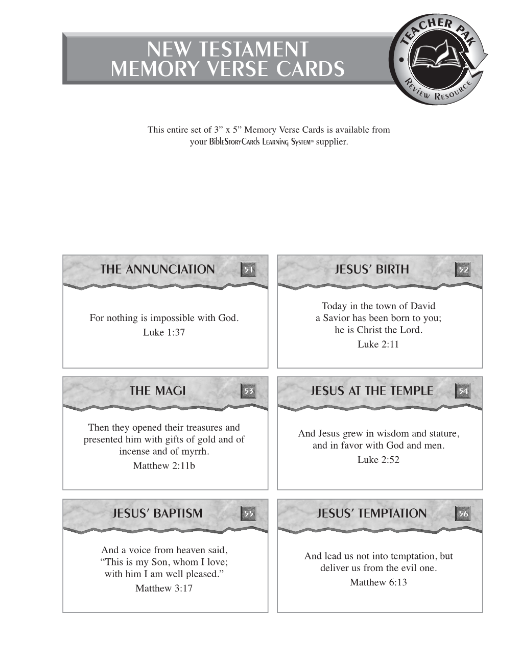 New Testament Memory Verse Cards