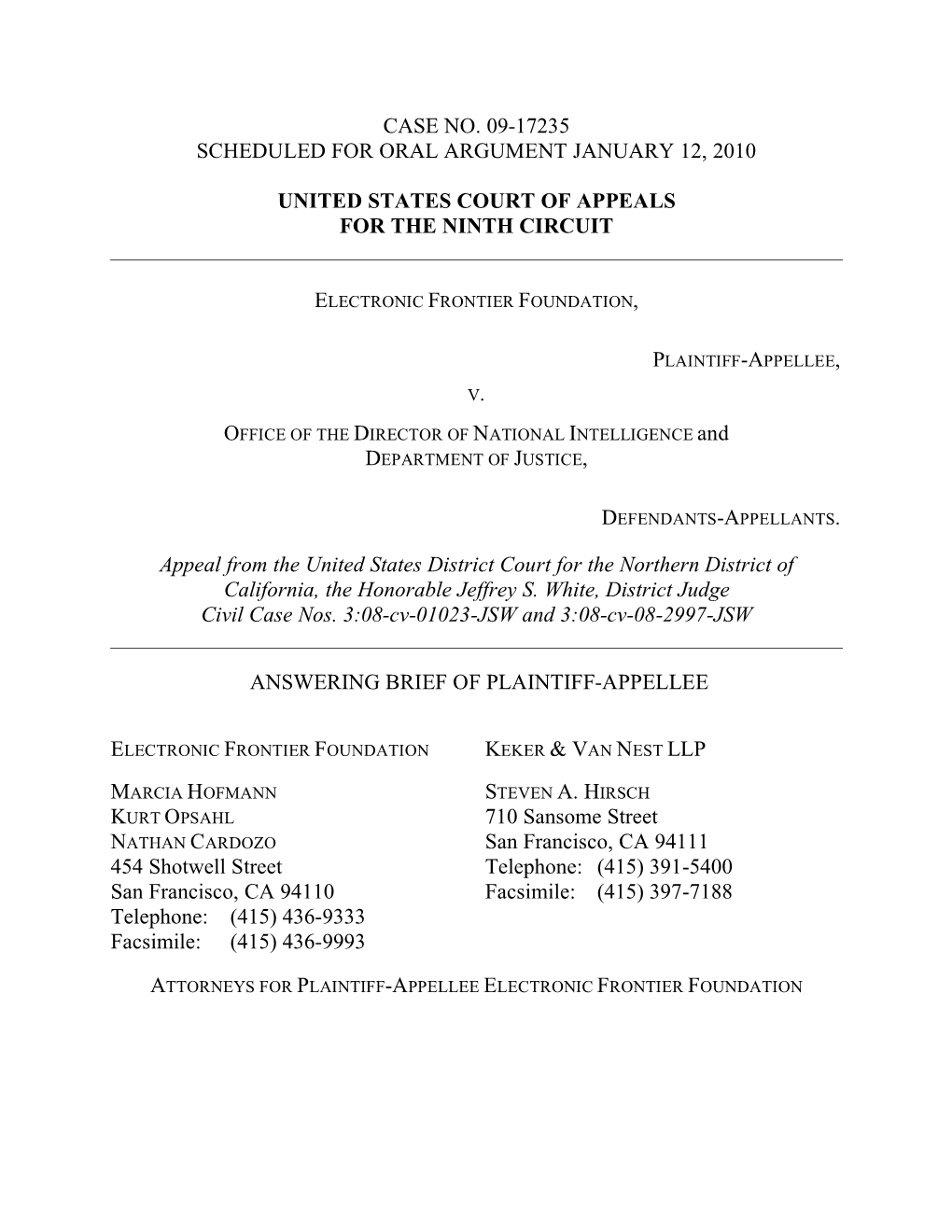 EFF V. ODNI Answering Brief