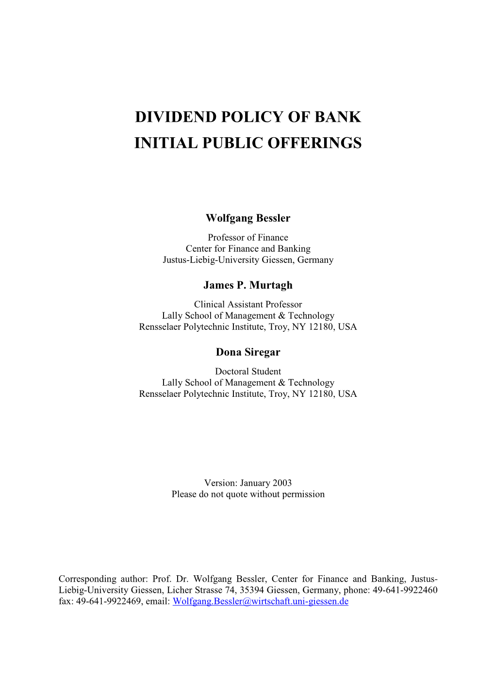 Dividend Policy of Bank