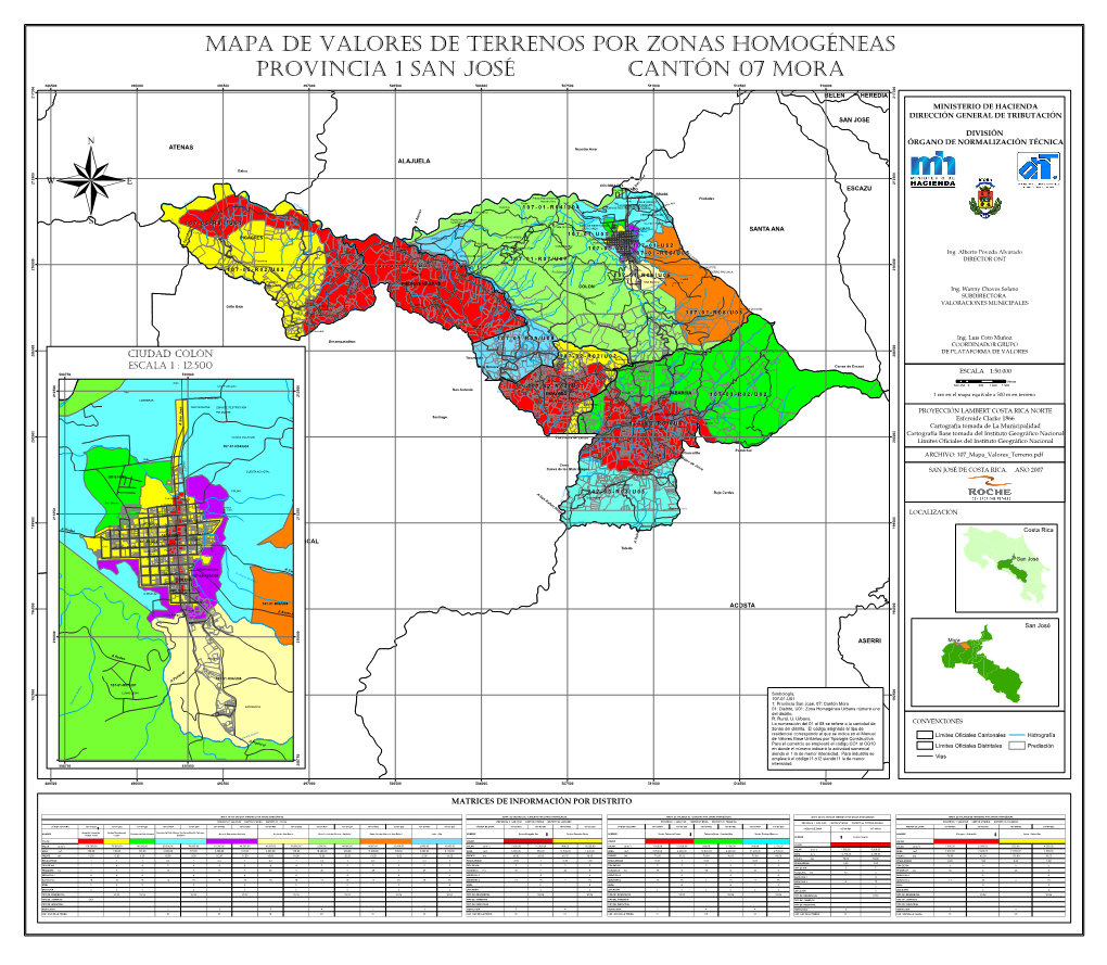 Mapa Del Cantón Mora 07, Distrito 01 a 05