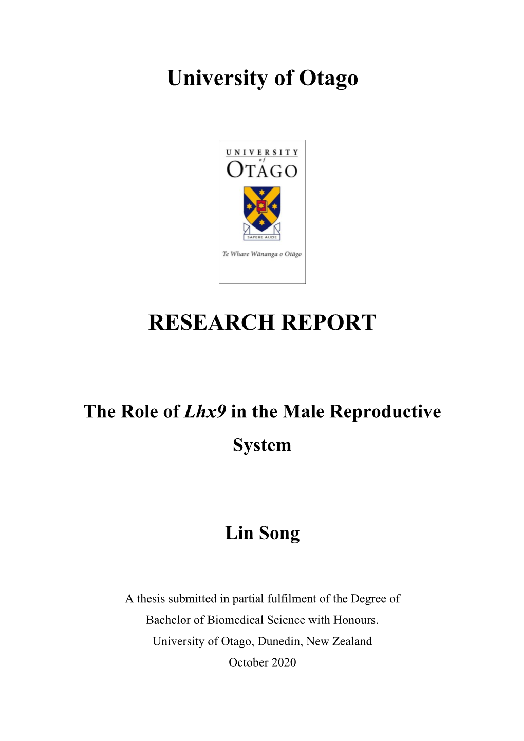 University of Otago RESEARCH REPORT