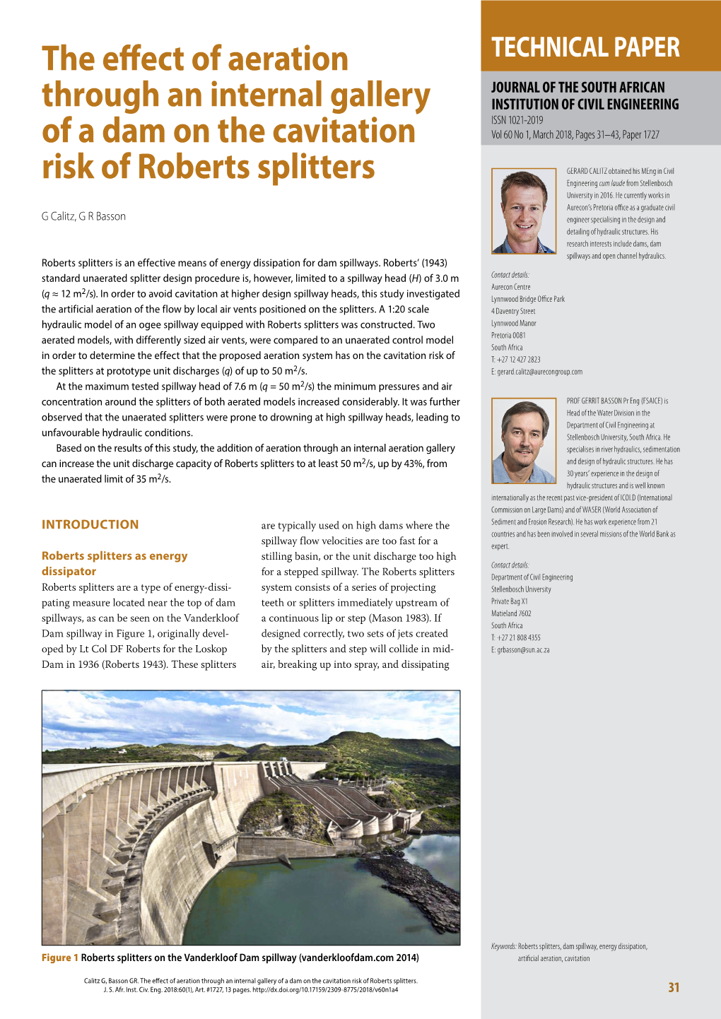 The Effect of Aeration Through an Internal Gallery of a Dam on the Cavitation Risk of Roberts Splitters