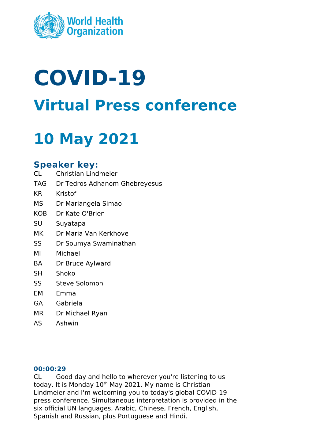 COVID-19 Virtual Press Conference