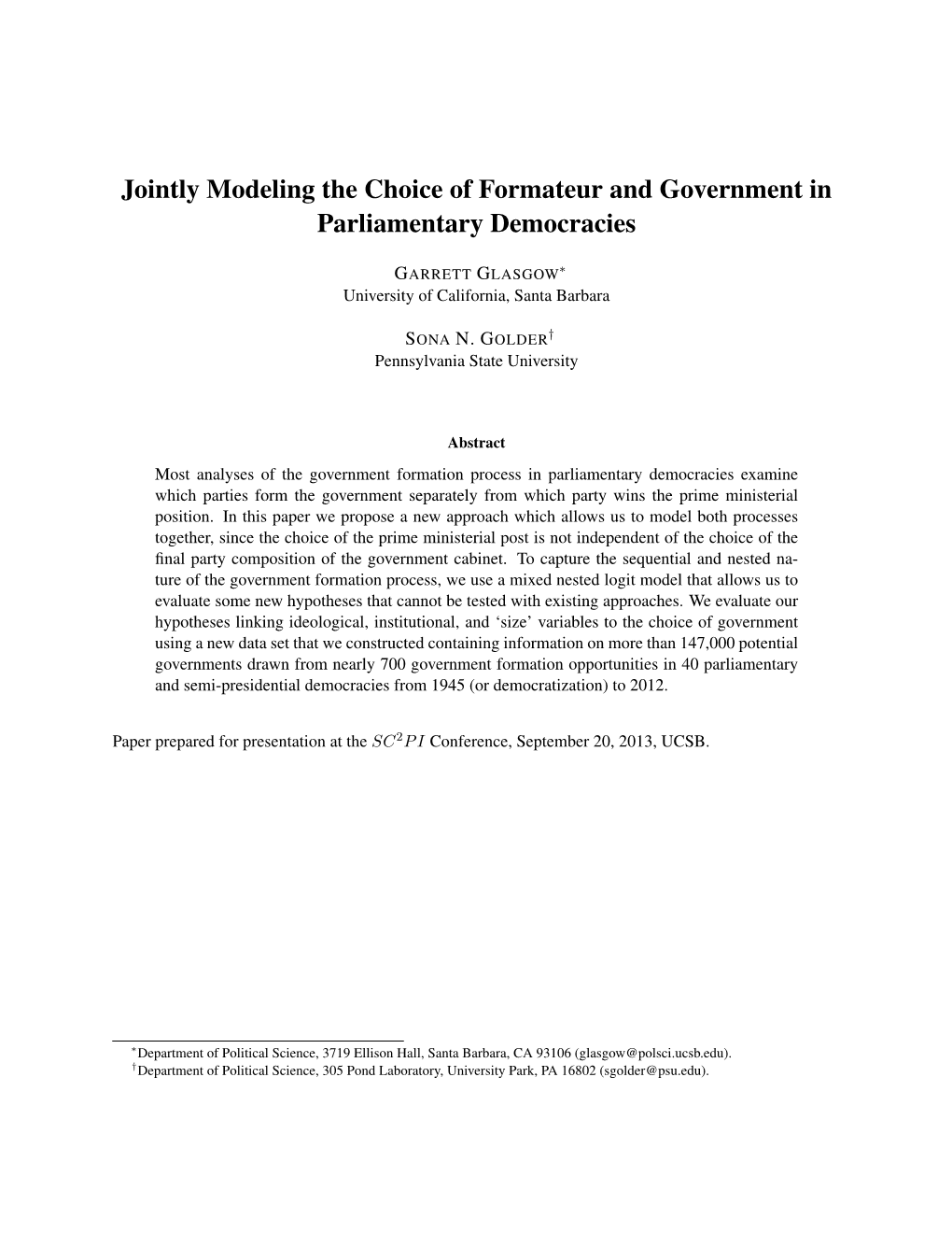 Jointly Modeling the Choice of Formateur and Government in Parliamentary Democracies