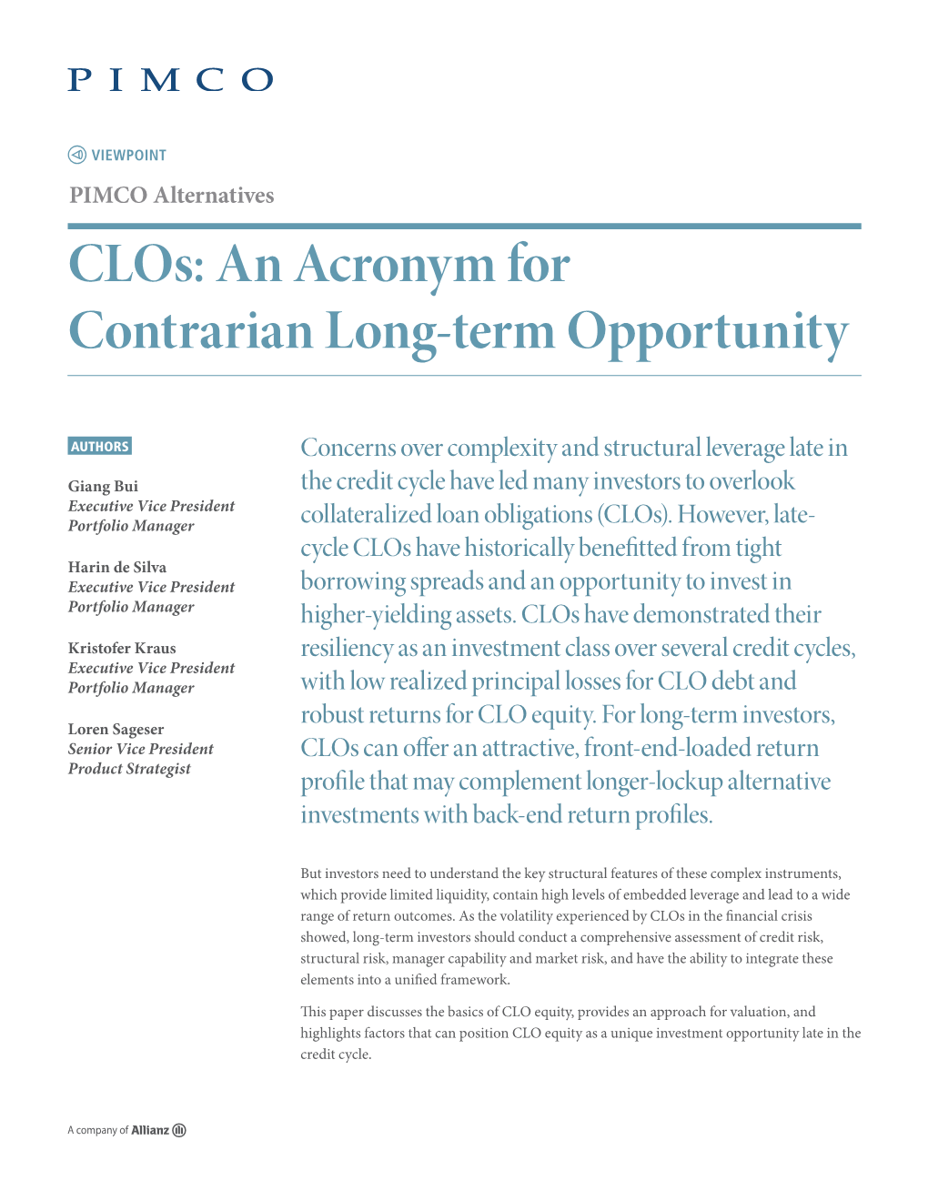 Clos: an Acronym for Contrarian Long-Term Opportunity