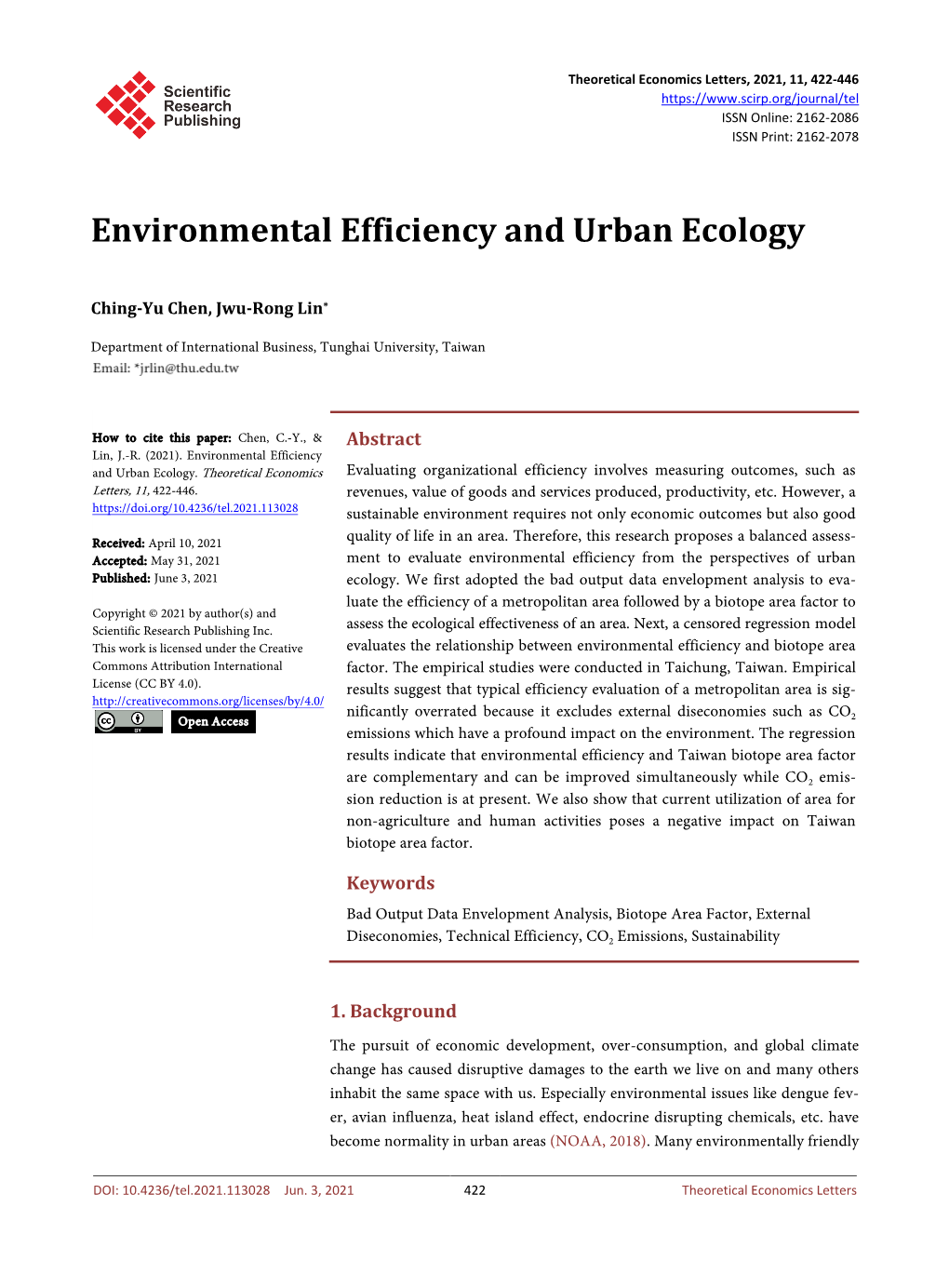 Environmental Efficiency and Urban Ecology