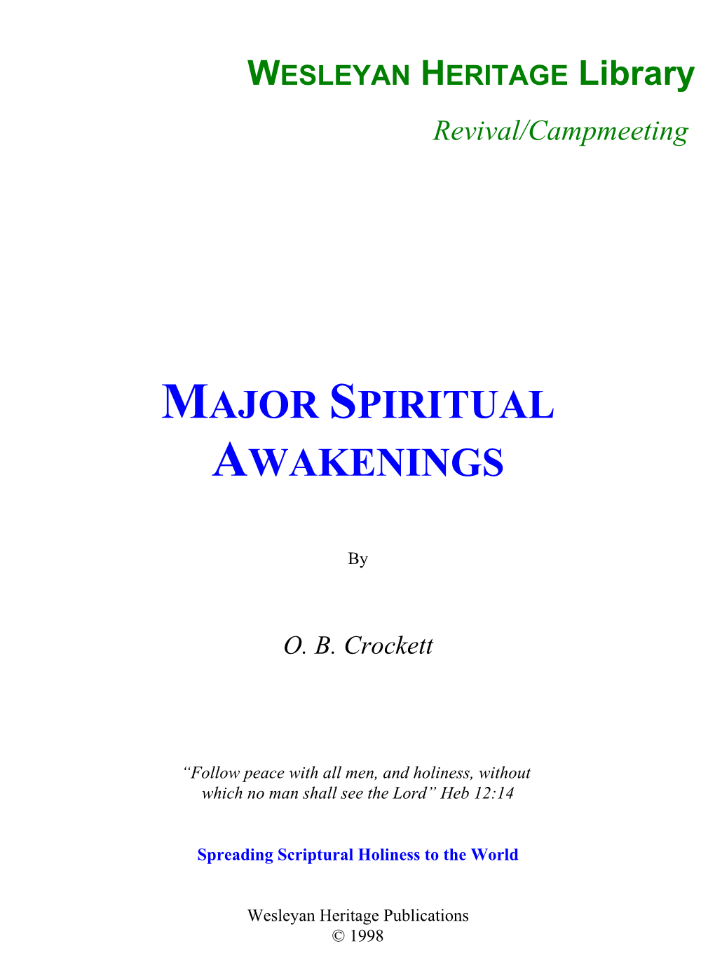 Major Spiritual Awakenings