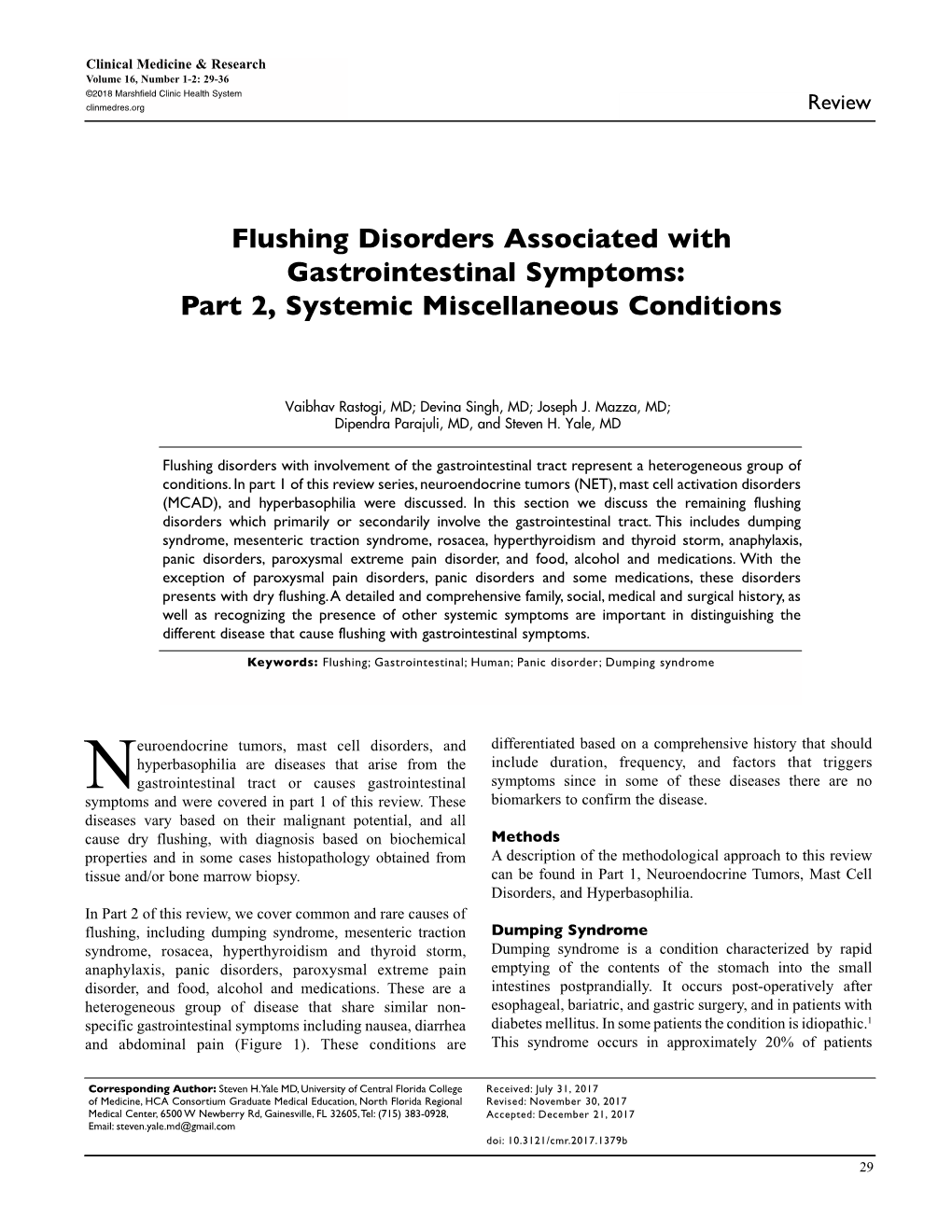 Flushing Disorders Associated with Gastrointestinal Symptoms: Part 2, Systemic Miscellaneous Conditions