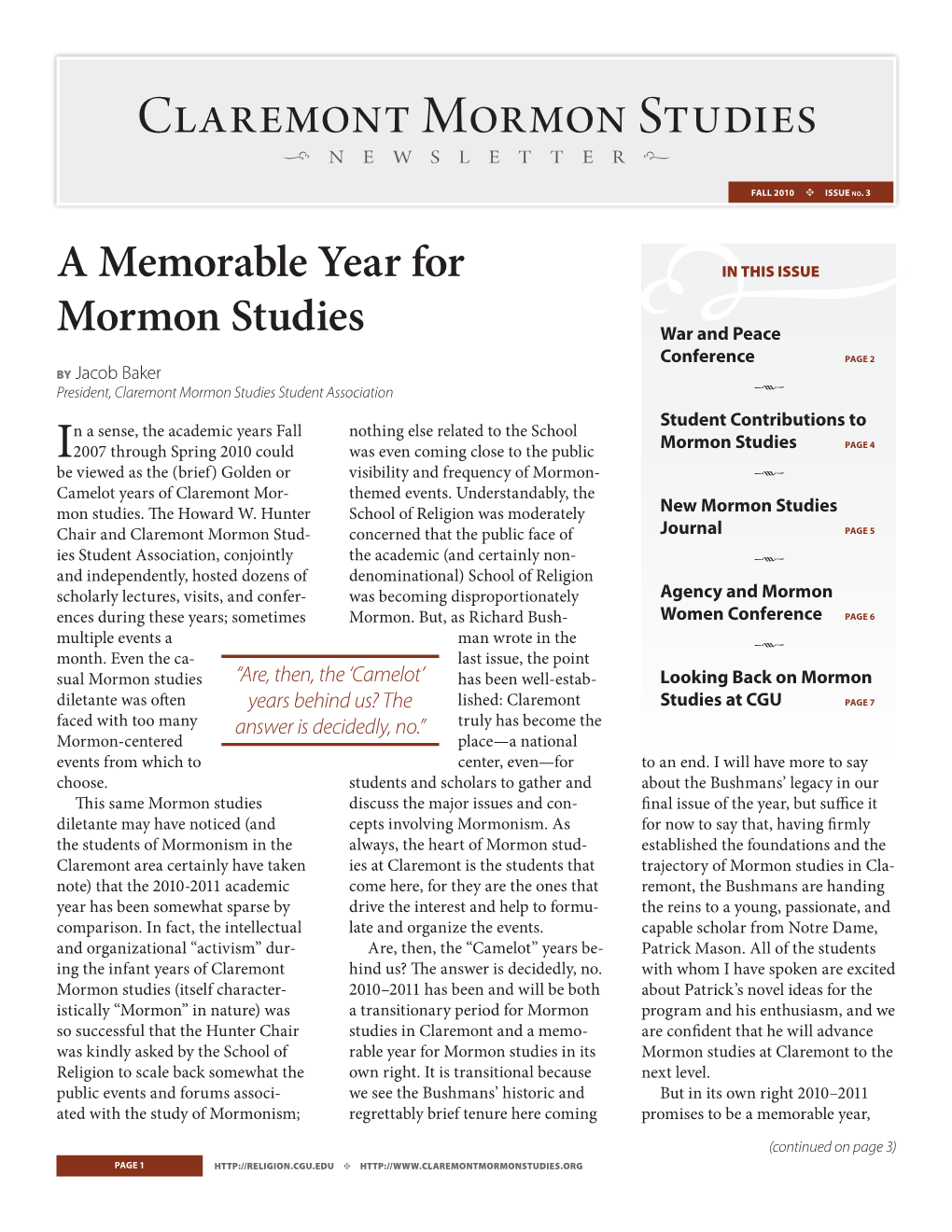 Claremont Mormon Studies J Newsletteri