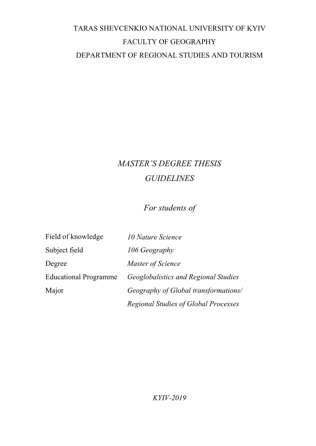 MASTER's DEGREE THESIS GUIDELINES for Students Of