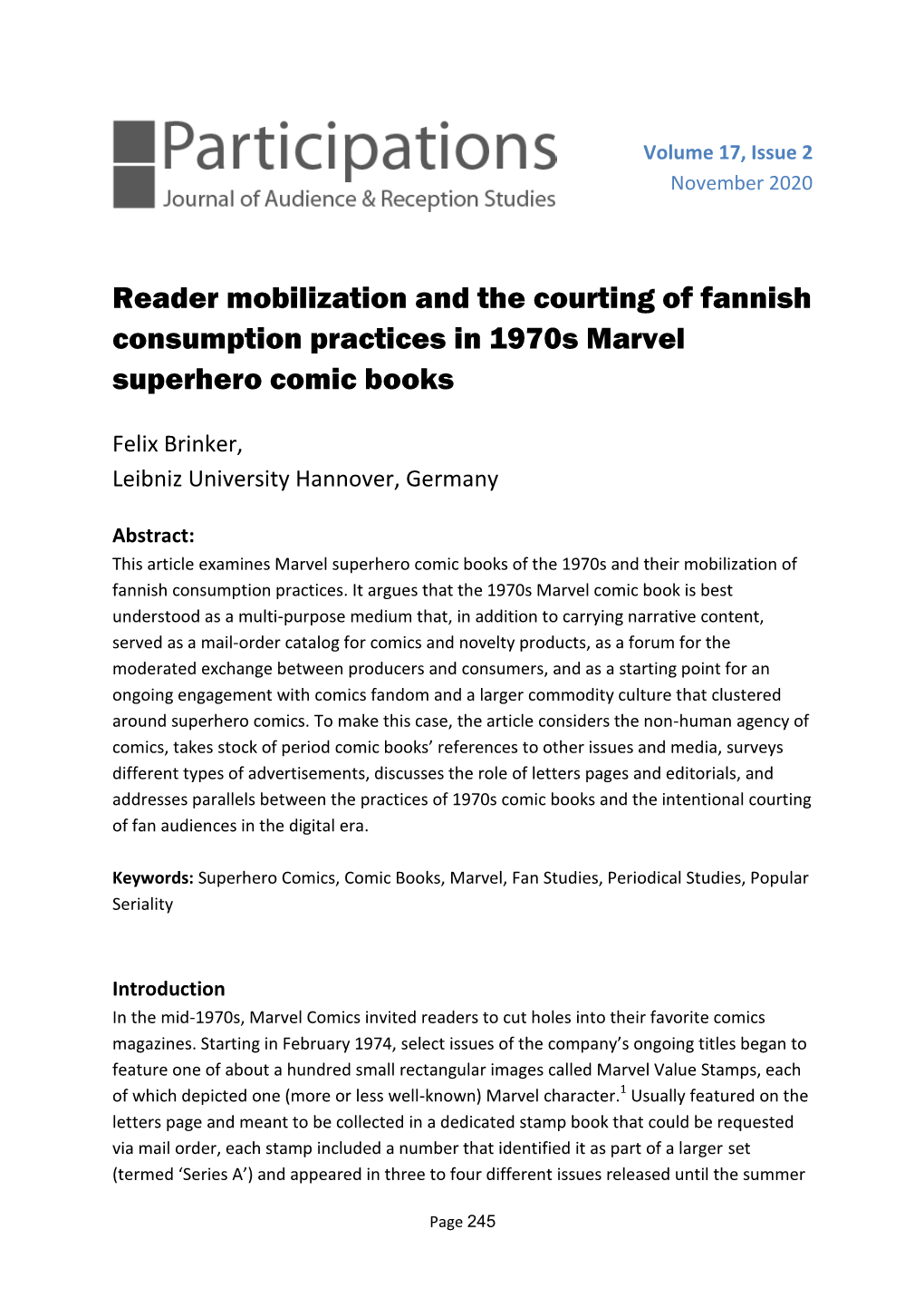 Reader Mobilization and the Courting of Fannish Consumption Practices in 1970S Marvel Superhero Comic Books