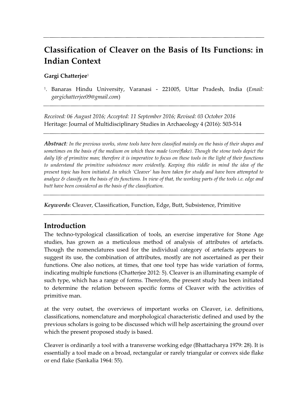 Classification of Cleaver on the Basis of Its Functions: in Indian Context