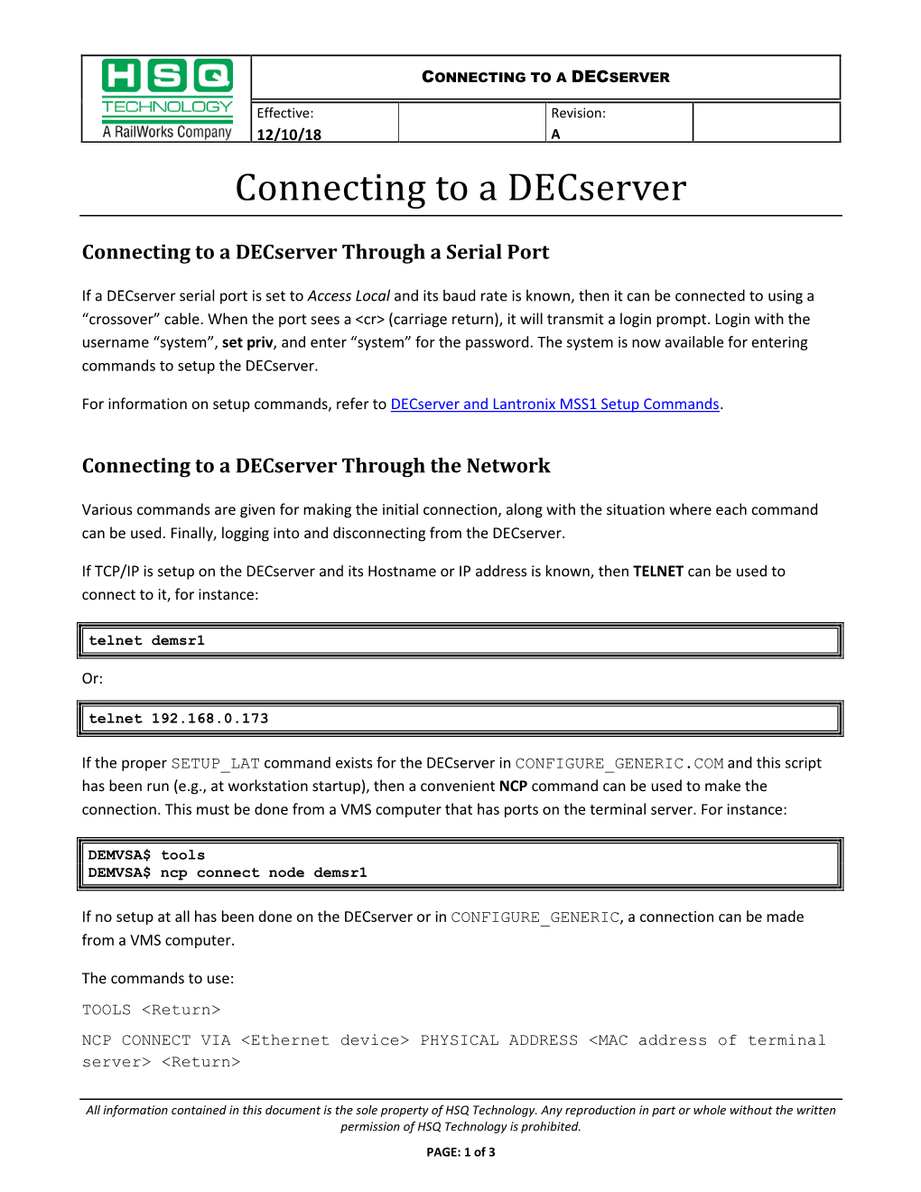 Connecting to a Decserver