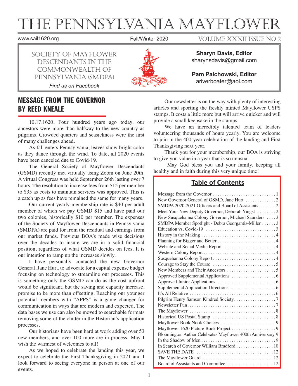 The Pennsylvania Mayflower Fall/Winter 2020 Volume XXXII Issue No 2