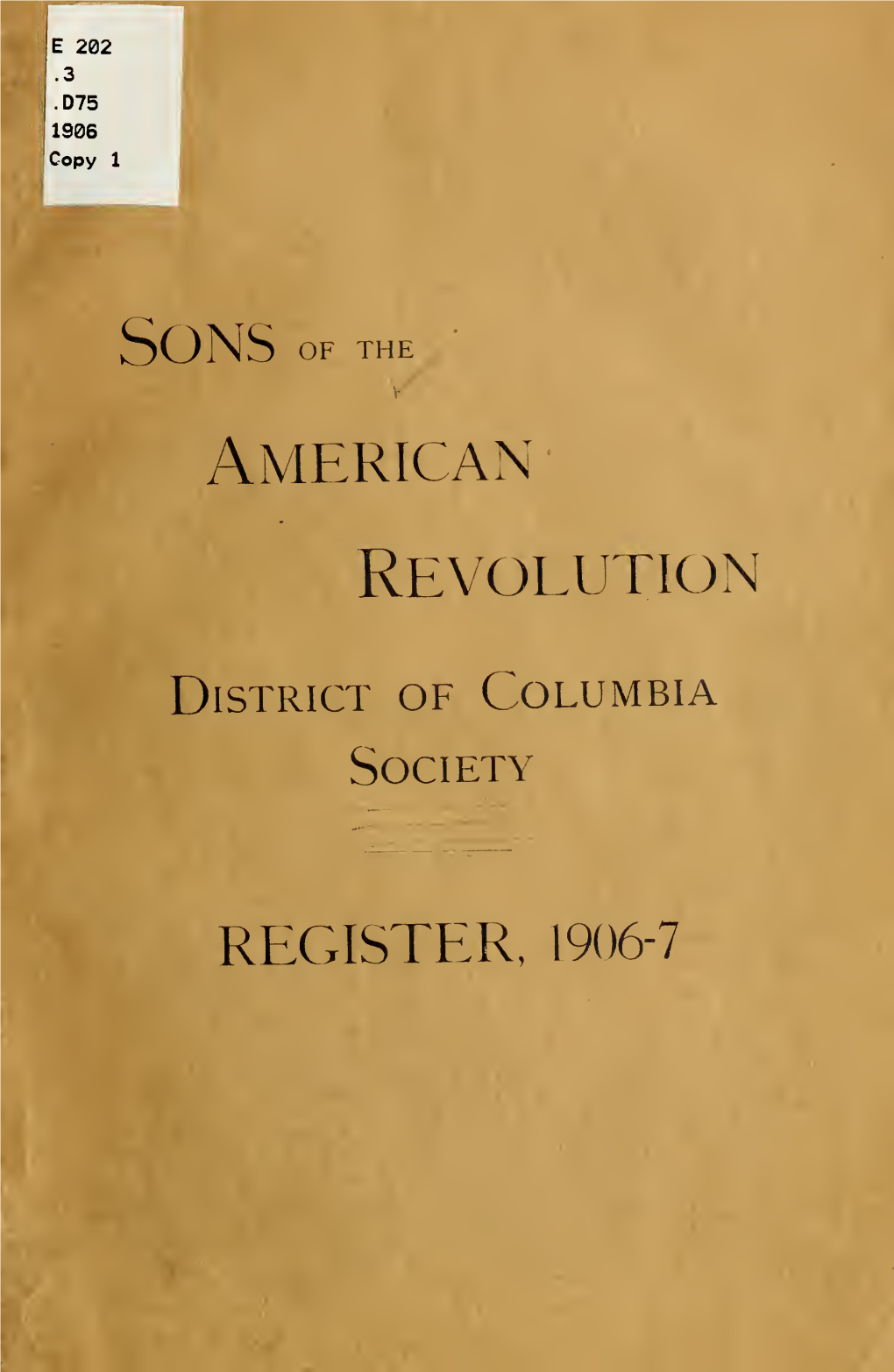 Register of the District of Columbia Society, Sons of the American