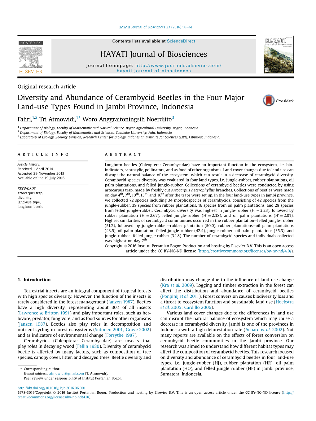 Diversity and Abundance of Cerambycid Beetles&Nbsp