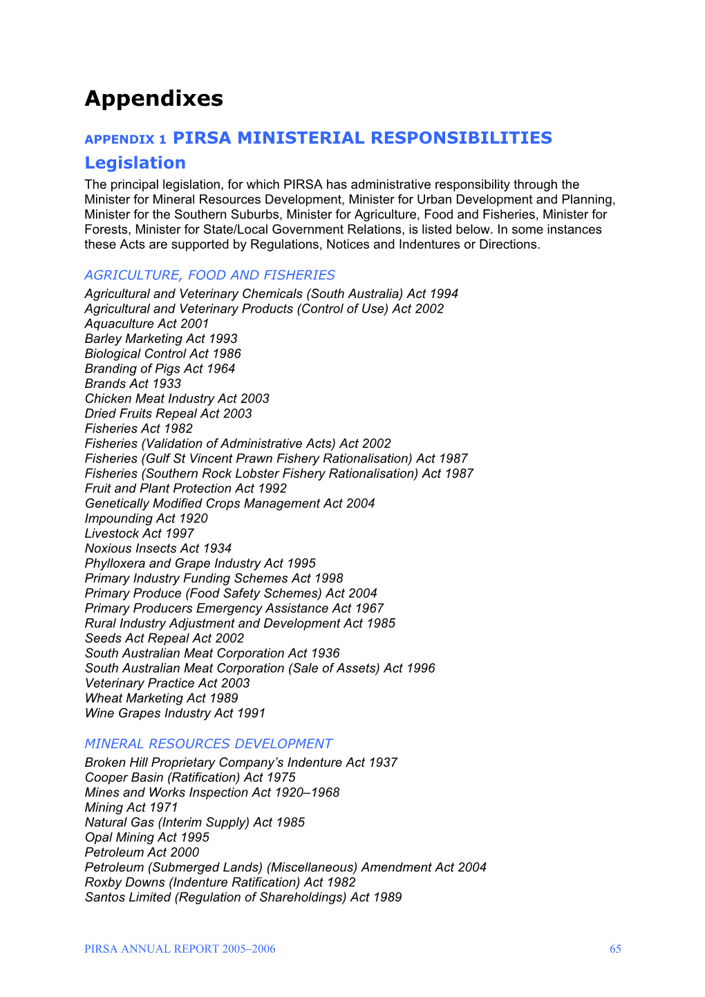 PIRSA Annual Report 2005-2006, Appendixes