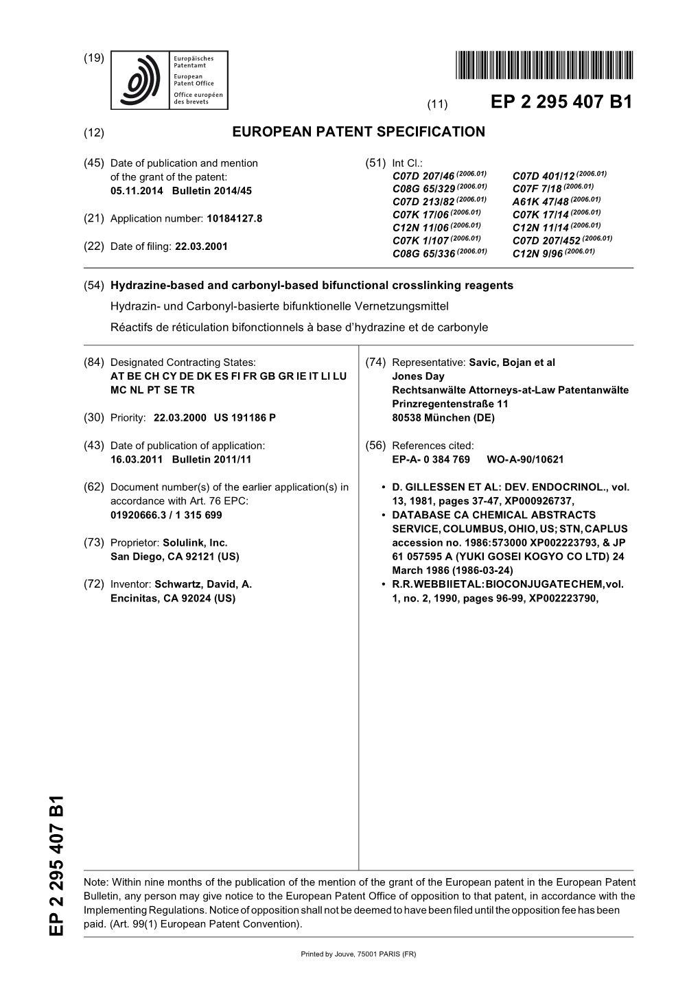 Hydrazine-Based and Carbonyl-Based Bifunctional Crosslinking Reagents