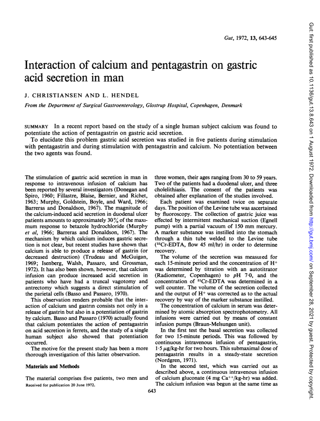 Interaction of Calcium and Pentagastrin on Gastric Acid Secretion in Man