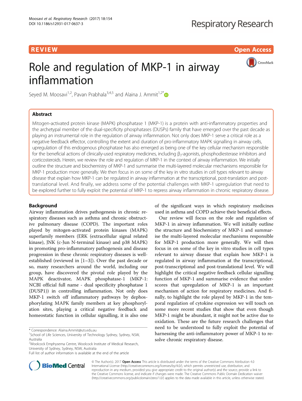 Role and Regulation of MKP-1 in Airway Inflammation Seyed M