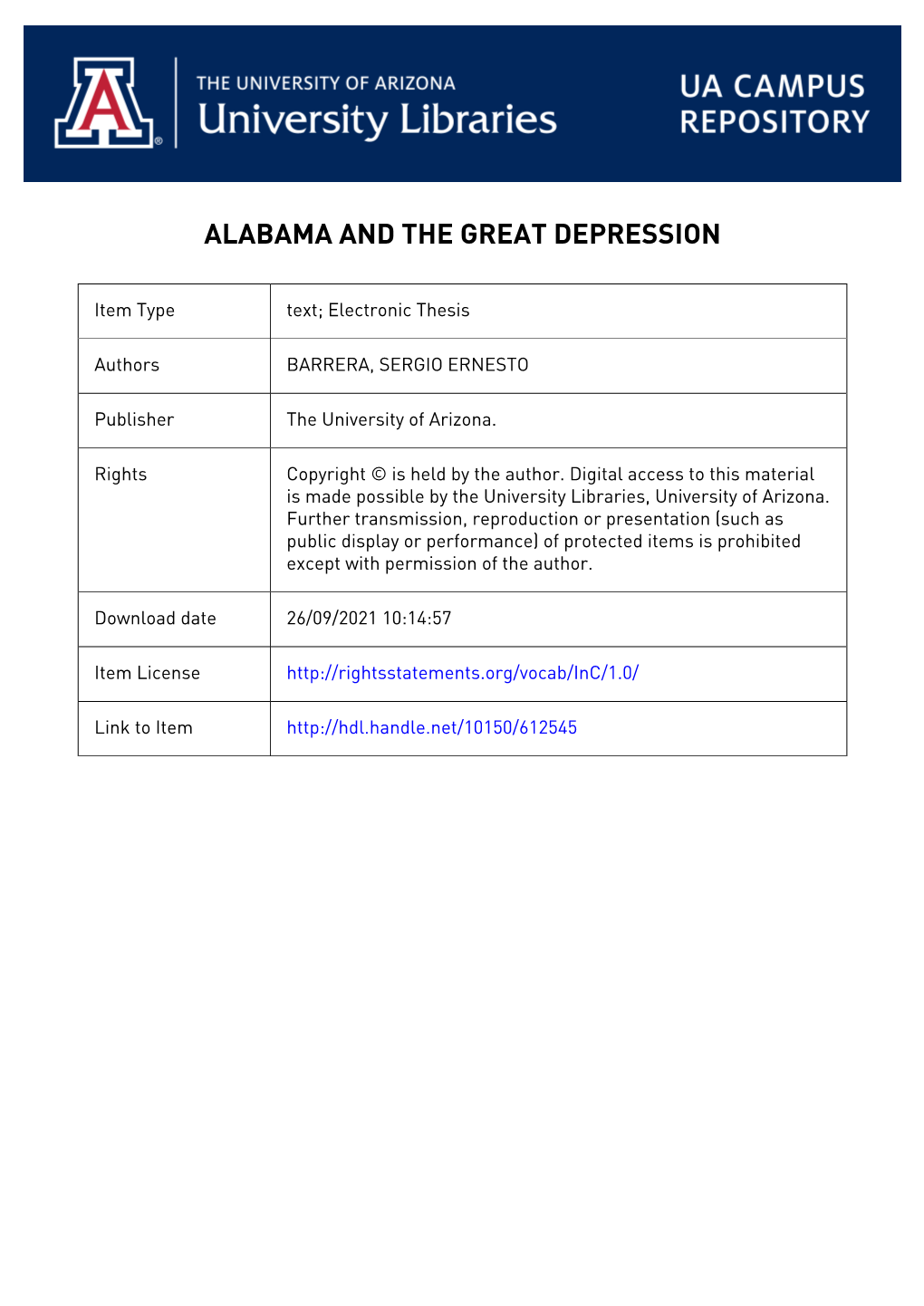 ALABAMA and the GREAT DEPRESSION by SERGIO