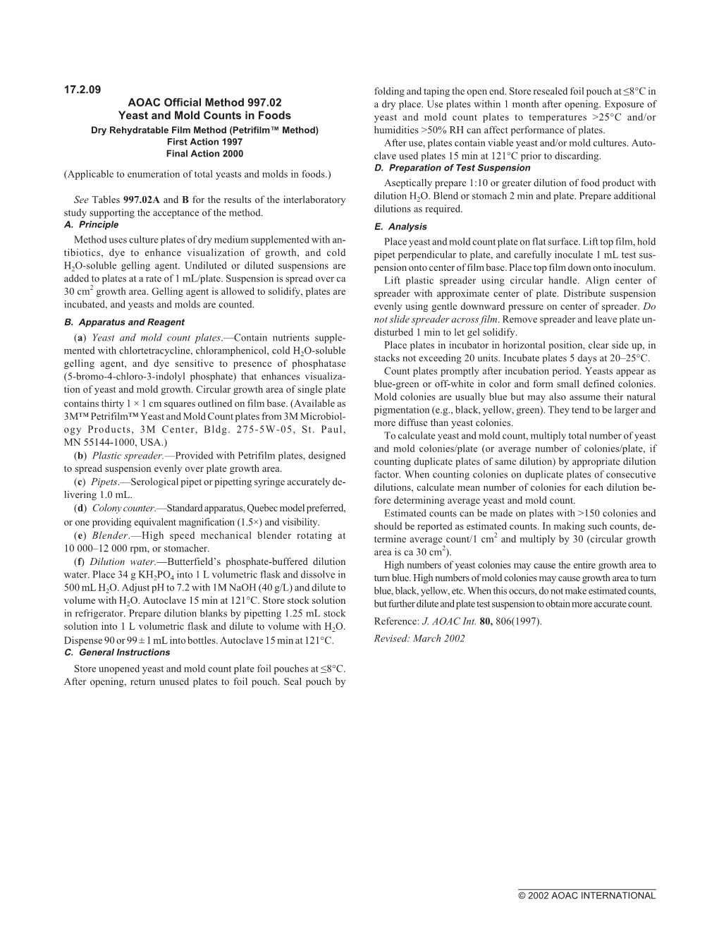 AOAC 997.02 Yeast and Mold Count in Foods