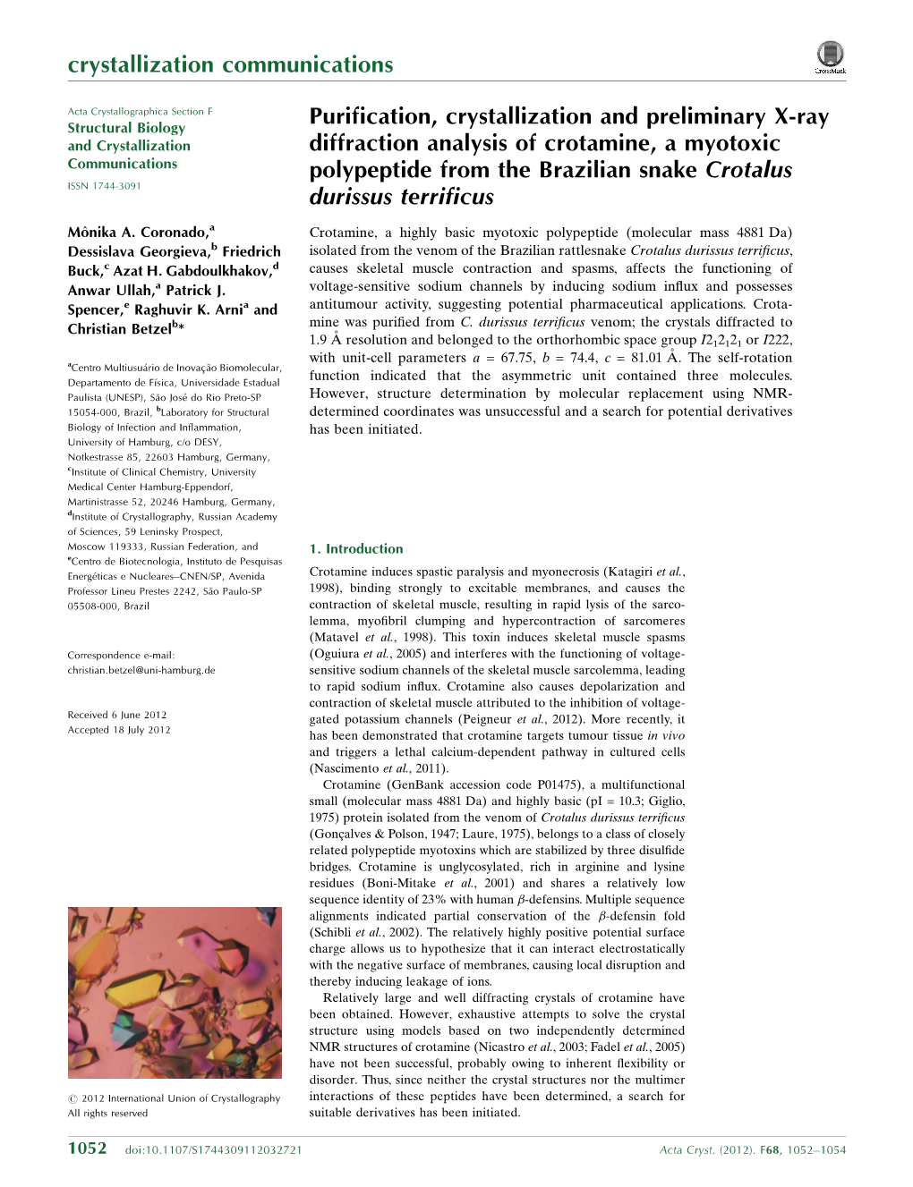 Purification, Crystallization and Preliminary Xray Diffraction Analysis