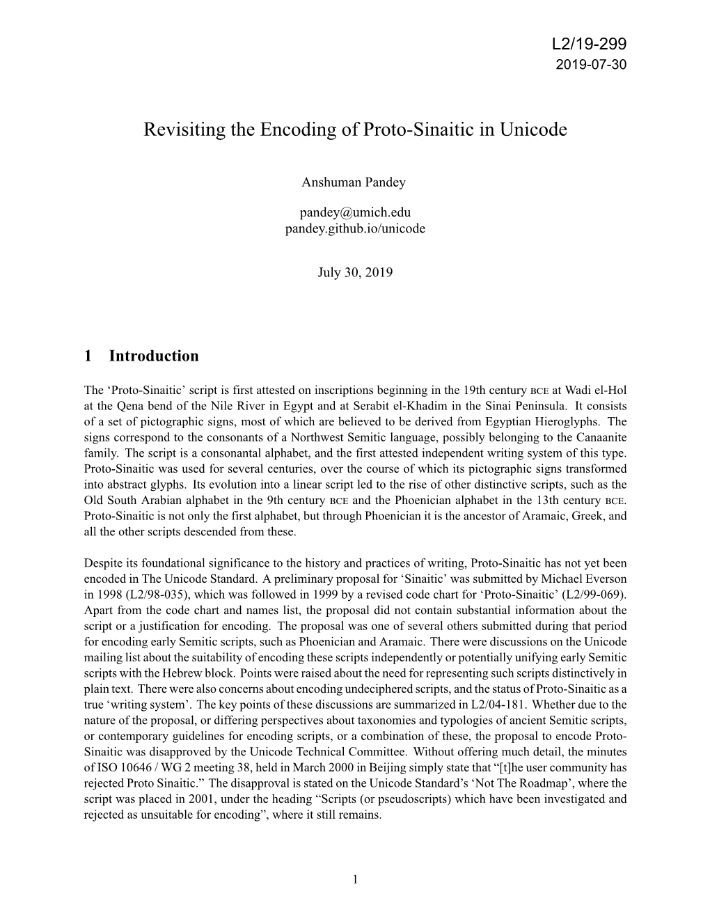 Revisiting the Encoding of Proto-Sinaitic in Unicode