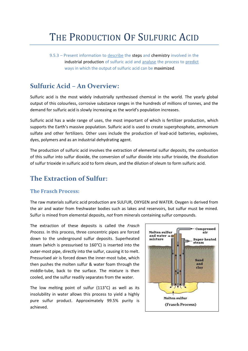 The Production of Sulfuric Acid