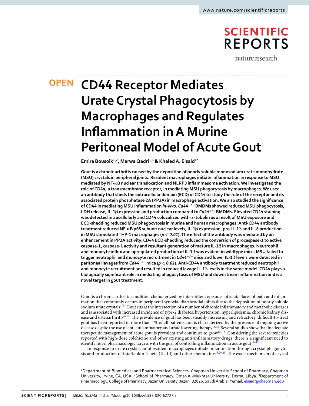 CD44 Receptor Mediates Urate Crystal Phagocytosis By