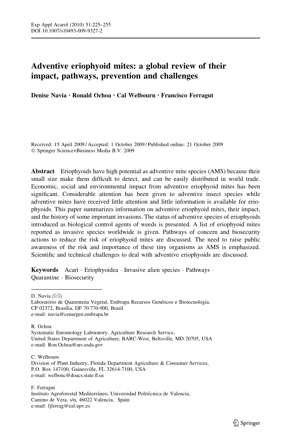 Adventive Eriophyoid Mites: a Global Review of Their Impact, Pathways, Prevention and Challenges