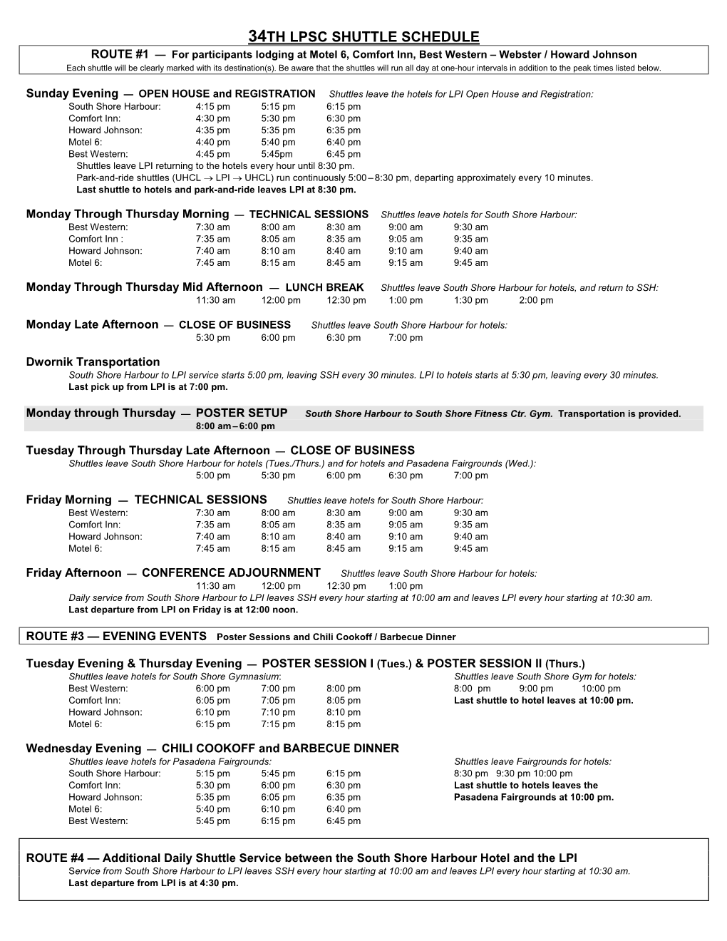 34Th Lpsc Shuttle Schedule