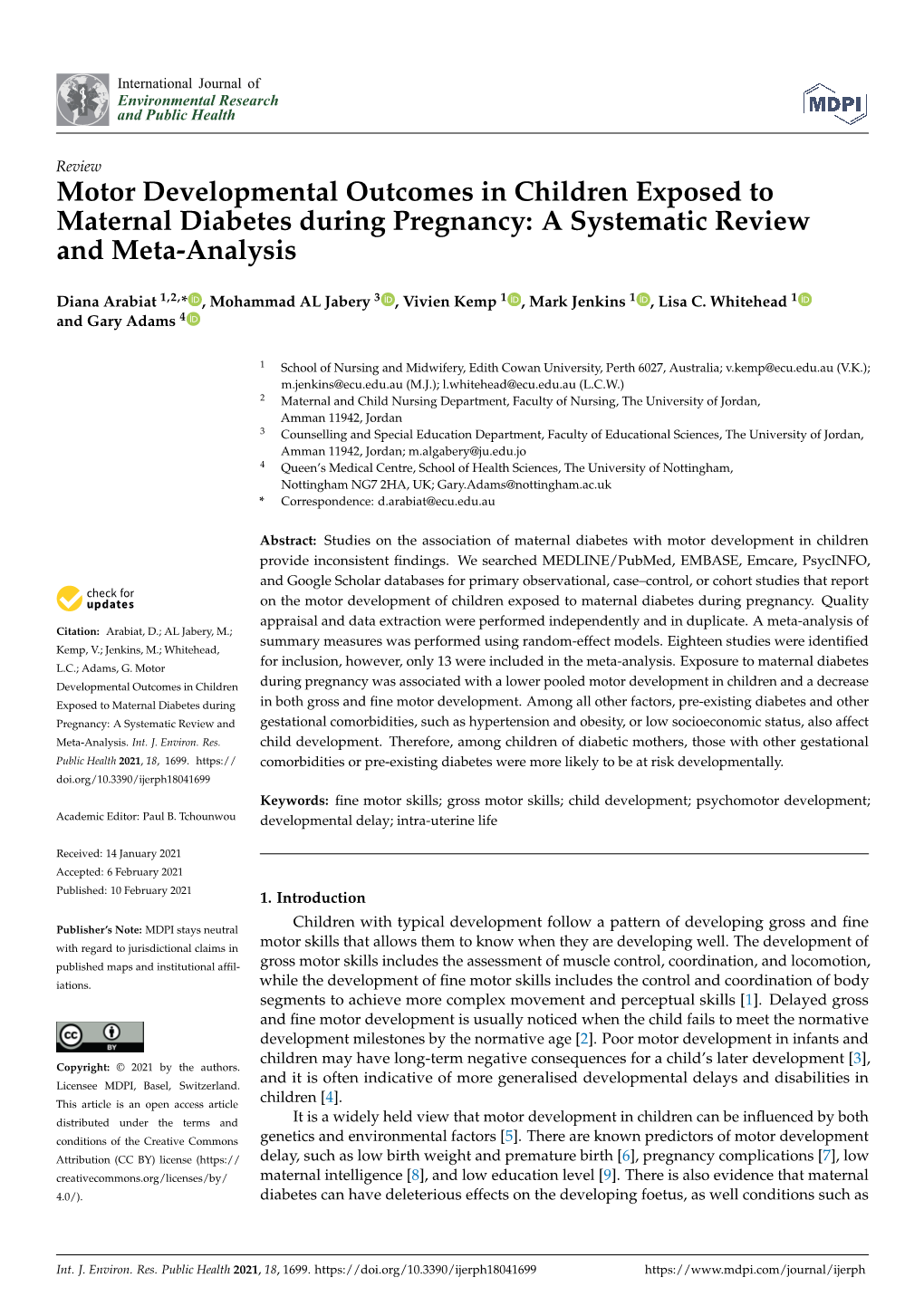 Motor Developmental Outcomes in Children Exposed to Maternal Diabetes During Pregnancy: a Systematic Review and Meta-Analysis