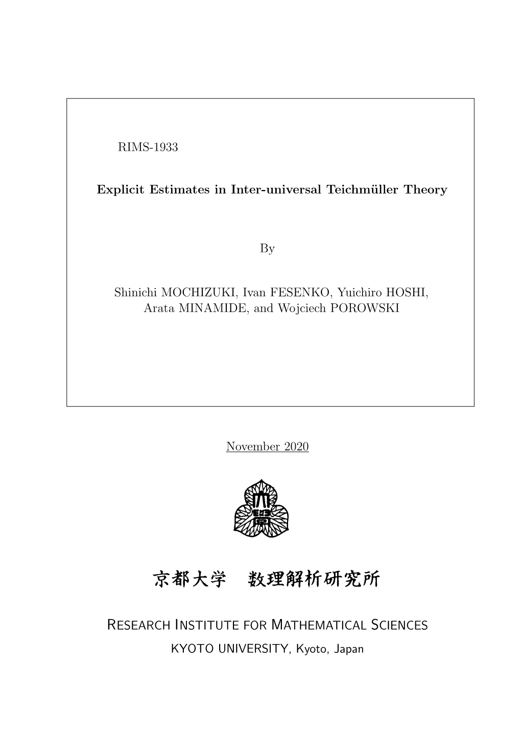 RIMS-1933 Explicit Estimates in Inter-Universal Teichmüller Theory