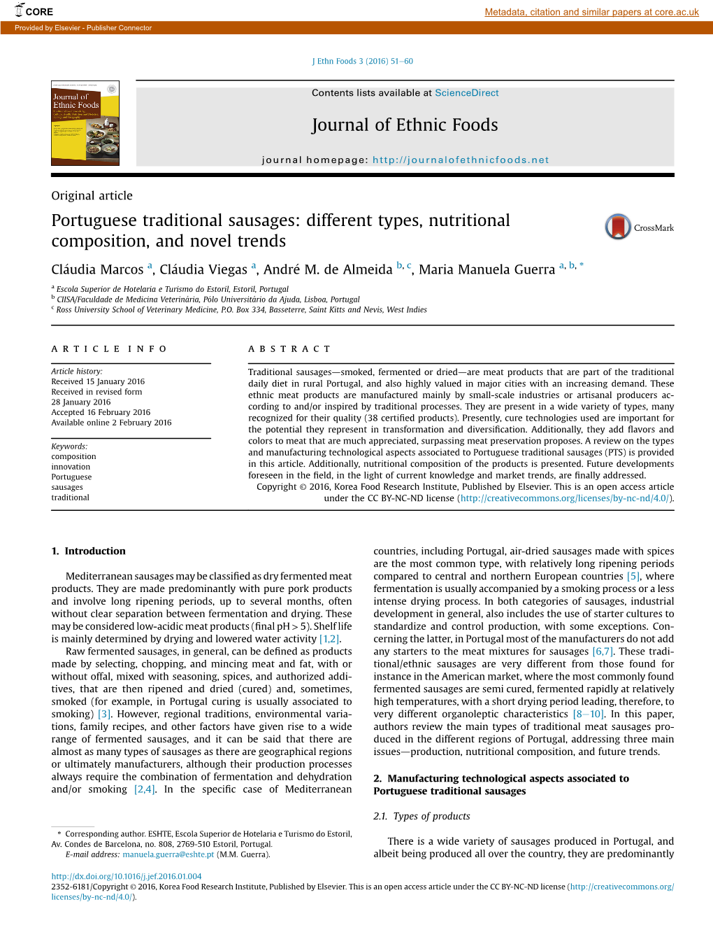 Portuguese Traditional Sausages: Different Types, Nutritional Composition, and Novel Trends